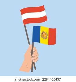 Flaggen Österreichs und Andorras, handgeführte Flaggen