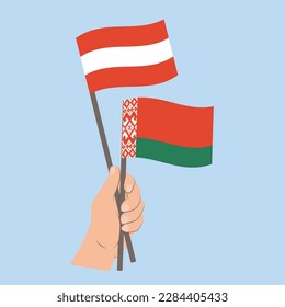 Flags of Austria and Belarus, Hand Holding flags