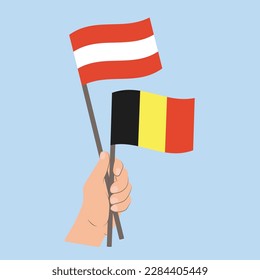 Flags of Austria and Belgium, Hand Holding flags