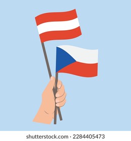 Flags of Austria and Czech Republic, Hand Holding flags