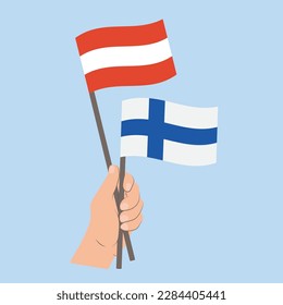 Flags of Austria and Finland, Hand Holding flags