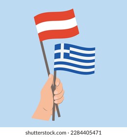 Flags of Austria and Greece, Hand Holding flags