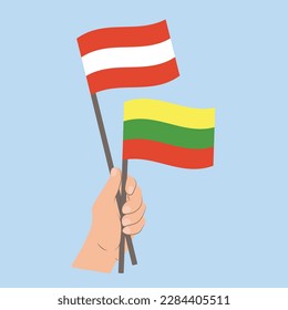 Flags of Austria and Lithuania, Hand Holding flags