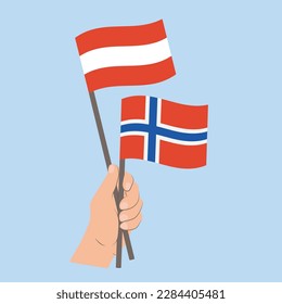 Flags of Austria and Norway, Hand Holding flags