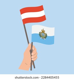 Flags of Austria and San Marino, Hand Holding flags