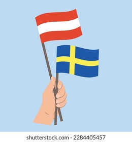 Flags of Austria and Sweden, Hand Holding flags