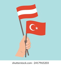 Flags of Austria and Turkey, Hand Holding flags