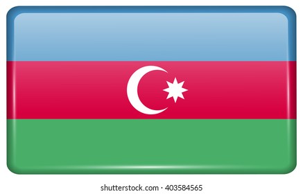 Flags of Azerbaijan in the form of a magnet on refrigerator with reflections light. Vector illustration