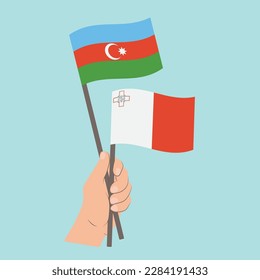 Flags of Azerbaijan and Malta, Hand Holding flags