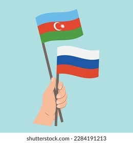 Flags of Azerbaijan and Russia, Hand Holding flags