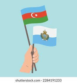 Flags of Azerbaijan and San Marino, Hand Holding flags