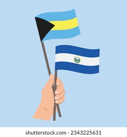 Flags of Bahamas and El Salvador, Hand Holding flags