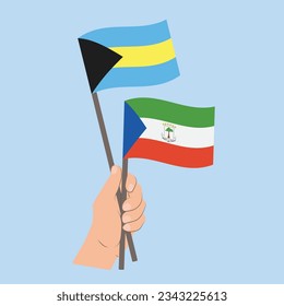 Flags of Bahamas and Equatorial Guinea, Hand Holding flags