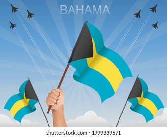 The flags of the bahamas Flying under the blue sky