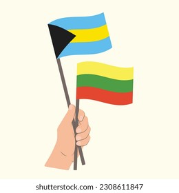 Flags of Bahamas and Lithuania, Hand Holding flags