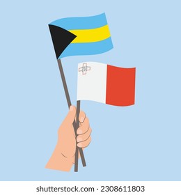 Flags of Bahamas and Malta, Hand Holding flags