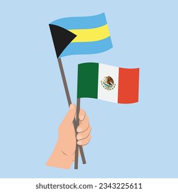 Flags of Bahamas and Mexico, Hand Holding flags
