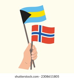 Flags of Bahamas and Norway, Hand Holding flags