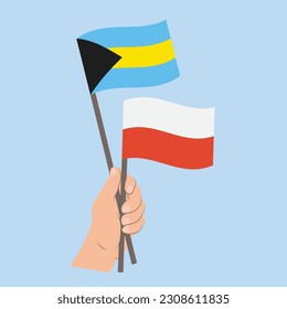 Flags of Bahamas and Poland, Hand Holding flags