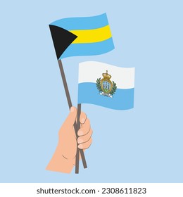 Flags of Bahamas and San Marino, Hand Holding flags