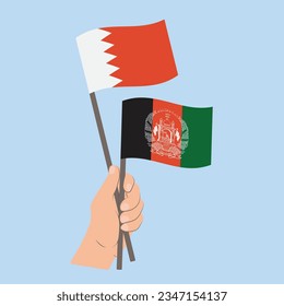 Flags of Bahrain and Afghanistan, Hand Holding flags