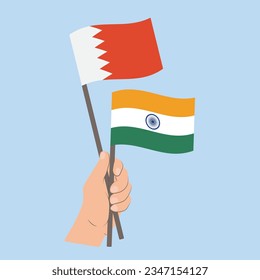 Flags of Bahrain and India, Hand Holding flags