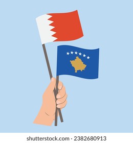 Flags of Bahrain and Kosovo, Hand Holding flags