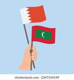 Flags of Bahrain and Maldives, Hand Holding flags