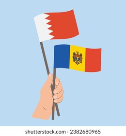Flags of Bahrain and Moldova, Hand Holding flags
