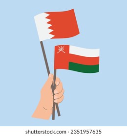 Flags of Bahrain and Oman, Hand Holding flags