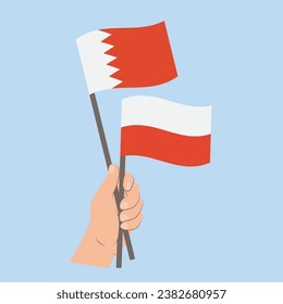 Flags of Bahrain and Poland, Hand Holding flags