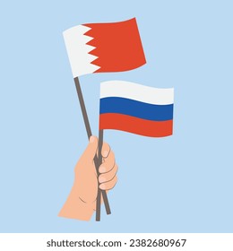 Flags of Bahrain and Russia, Hand Holding flags