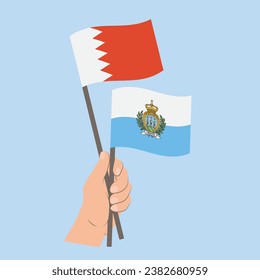 Flags of Bahrain and San Marino, Hand Holding flags