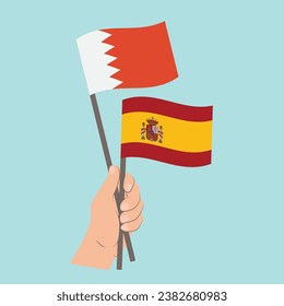 Flags of Bahrain and Spain, Hand Holding flags