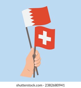 Flags of Bahrain and Switzerland, Hand Holding flags