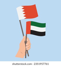 Flags of Bahrain and the United Arab Emirates, Hand Holding flags
