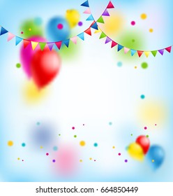 Flags and balloons. Holiday template for design banner,ticket, leaflet, card, poster and so on. Happy birthday background and balloons