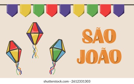 Flags and balloons-lanterns made of colored paper. Text translation - Saint John. Vector Illustration. 