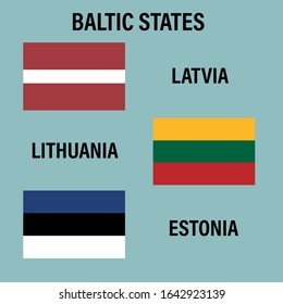 flags of the baltic states, vector illustration flat design, latvia, lithuania, estonia