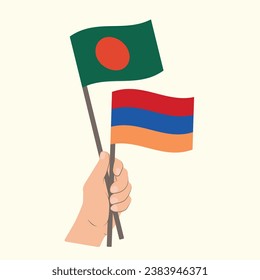 Flags of Bangladesh and Armenia, Hand Holding flags