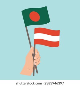 Flags of Bangladesh and Austria, Hand Holding flags