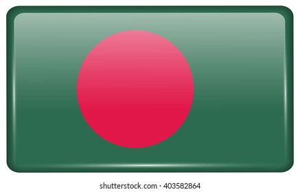 Flags of Bangladesh in the form of a magnet on refrigerator with reflections light. Vector illustration