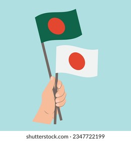 Flags of Bangladesh and Japan, Hand Holding flags