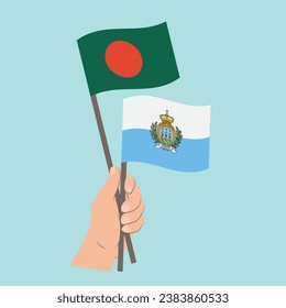 Flags of Bangladesh and San Marino, Hand Holding flags