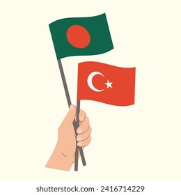 Flags of Bangladesh and Turkey, Hand Holding flags