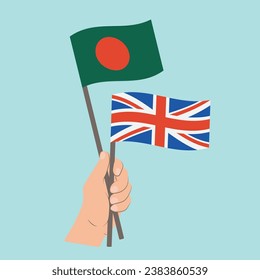 Flags of Bangladesh and UK, Hand Holding flags