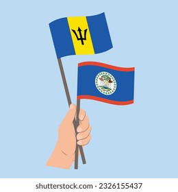 Banderas de Barbados y Belice, portando banderas