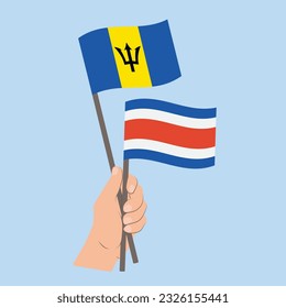 Flags of Barbados and Costa Rica, Hand Holding flags
