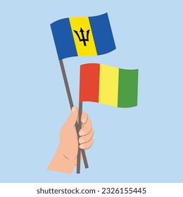 Flaggen von Barbados und Guinea, handgeführte Flaggen