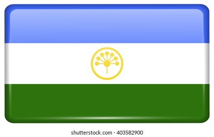 Flags of Bashkortostan in the form of a magnet on refrigerator with reflections light. Vector illustration